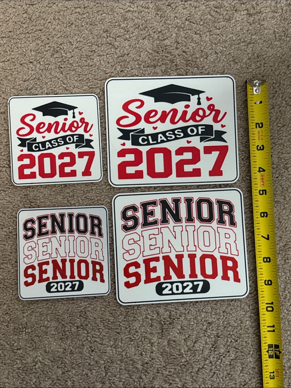 Senior Class of 2027 Red and Black Graduation sign and coaster.